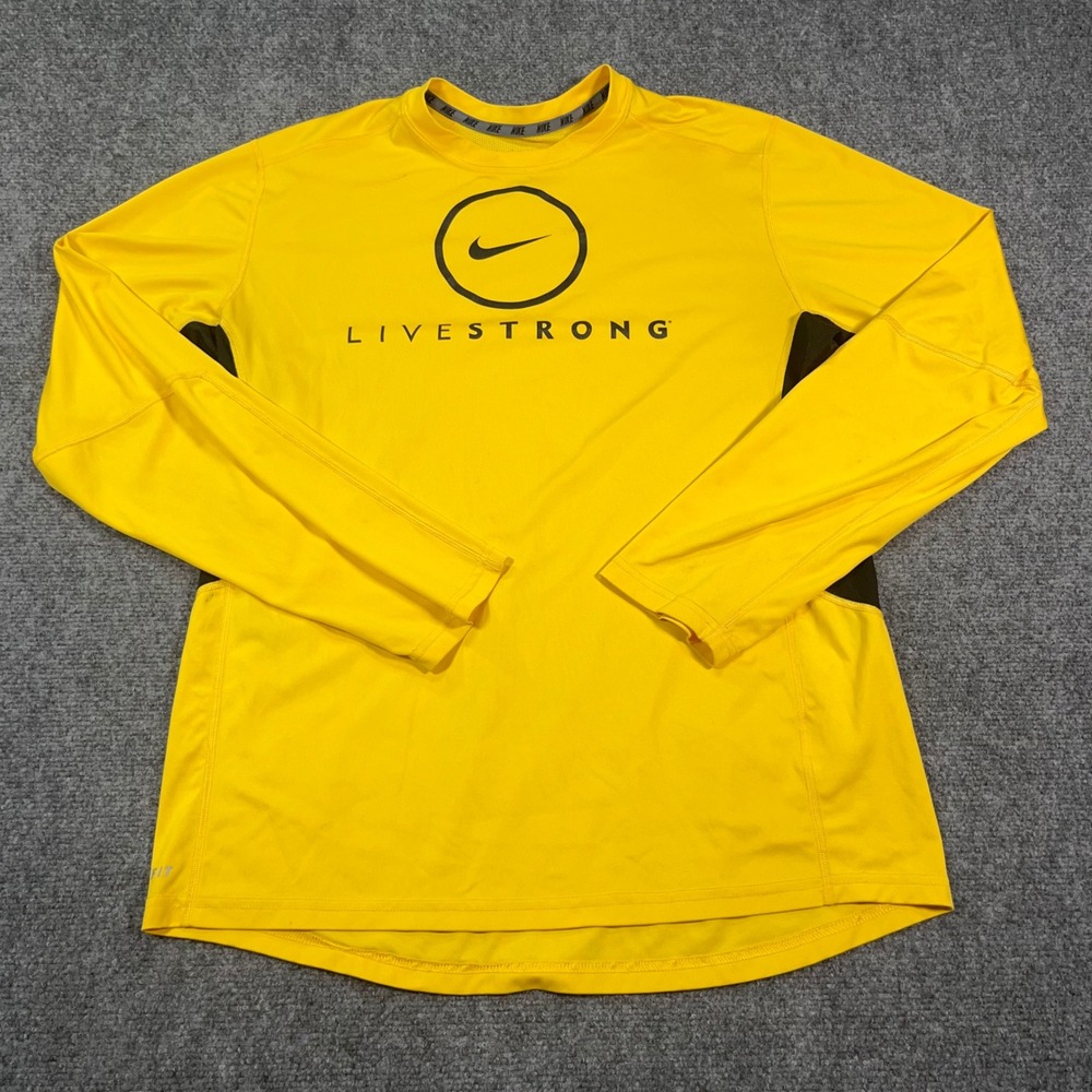 Nike Livestrong Dri-FIT Long Sleeve Shirt Mens M Athletic Lance Armstrong Yellow